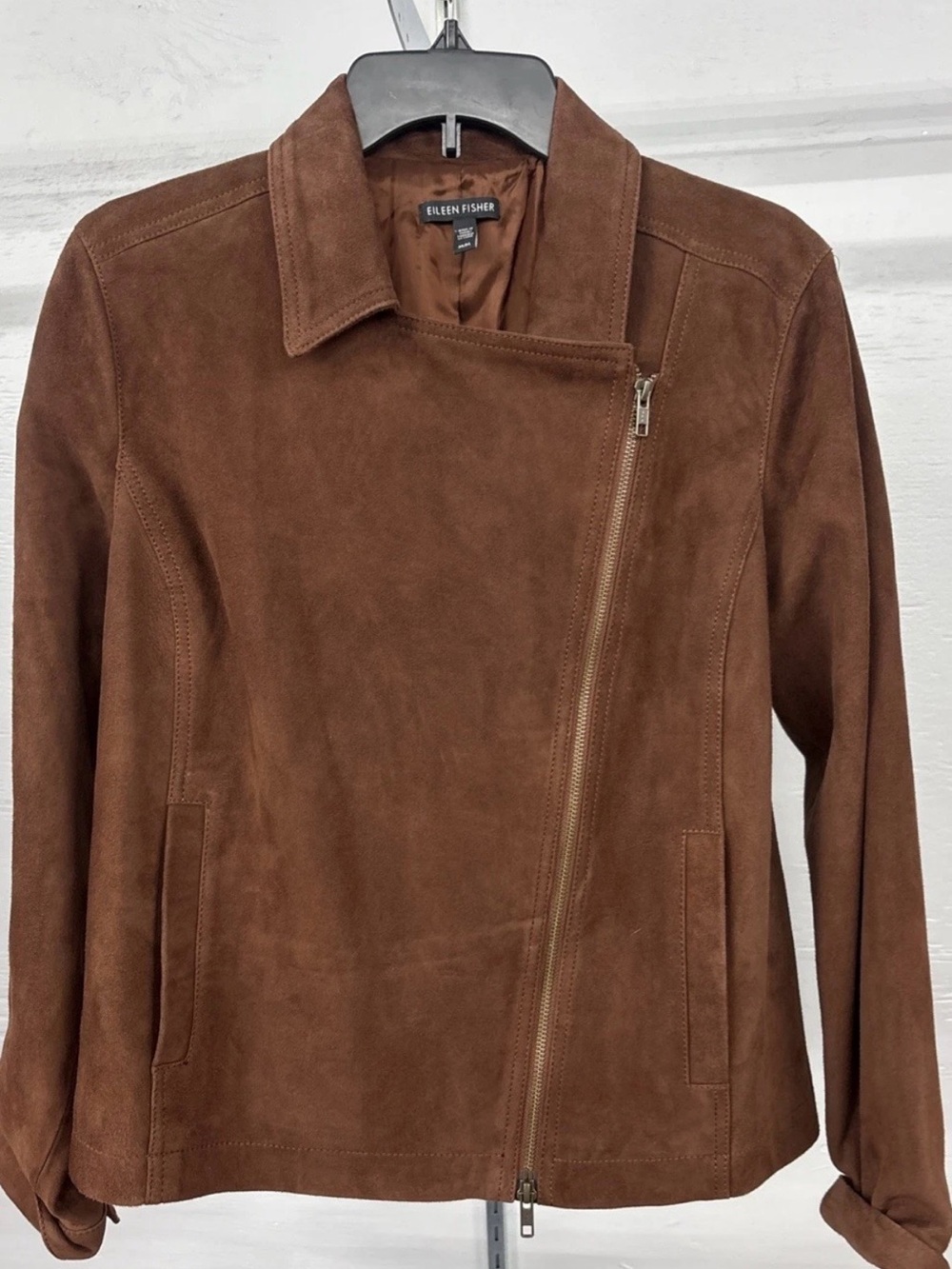 GOAT Suede Sz Med Moto Jacket Eileen Fisher Brown
